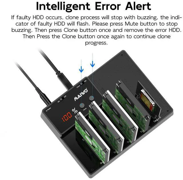 Alt view image 4 of 5 - MAIWO 5 Bay 2.5 inch SATA Hard Drive Docking Station with 1:4 Offline Clone, 5Gbps USB 3.0 to 2.5 SATA HDD SSD Adapter Duplicator