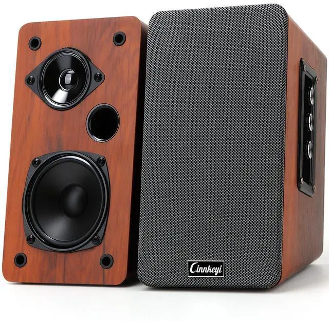 Main image of cinnkeyi 50W Wooden Bookshelf Speakers, Passive 2.0 Computer Speakers,PC Speaker Bluetooth/RCA/AUX3.5mm/USB Inputs TV Speakers for TV/PC/Laptop/Turntable, Strong Bass TV/Turntable Speaker