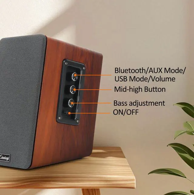 Alt view image 2 of 5 - cinnkeyi 50W Wooden Bookshelf Speakers, Passive 2.0 Computer Speakers,PC Speaker Bluetooth/RCA/AUX3.5mm/USB Inputs TV Speakers for TV/PC/Laptop/Turntable, Strong Bass TV/Turntable Speaker