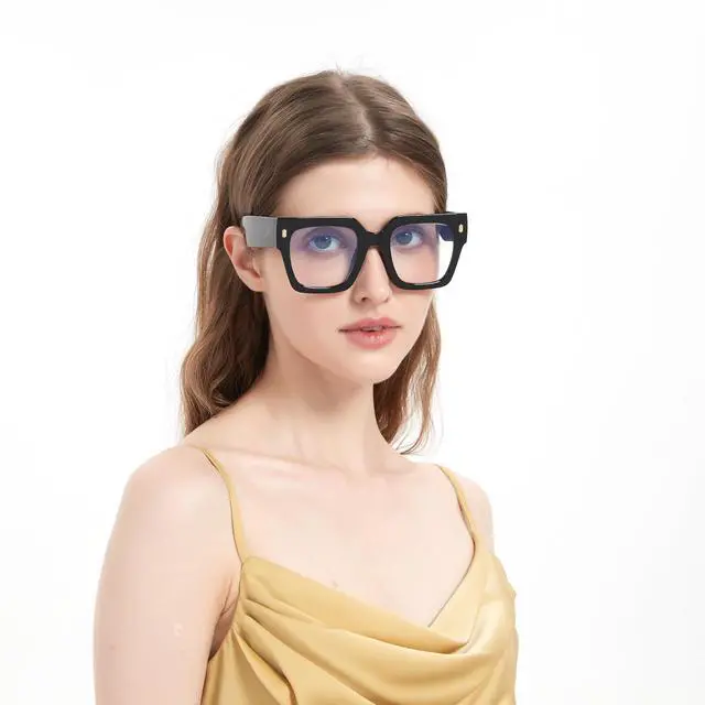 Alt view image 2 of 5 - JFXQDR Oversized Blue Light Blocking Glasses for Women Men, XL Square Thick Frame Eyeglasses Anti Eyestrain & UV Glare RF6211 (Smoke Grey)