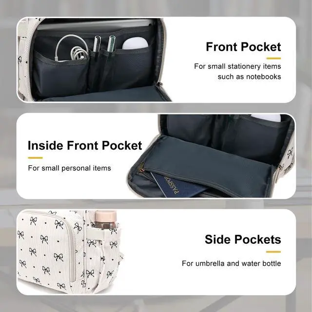 Alt view image 3 of 5 - Dezcrab Laptop Backpack for Women, Corduroy College School Backpack Bookbag 15.6 inch Business Computer Travel Backpack (Bow Tie)