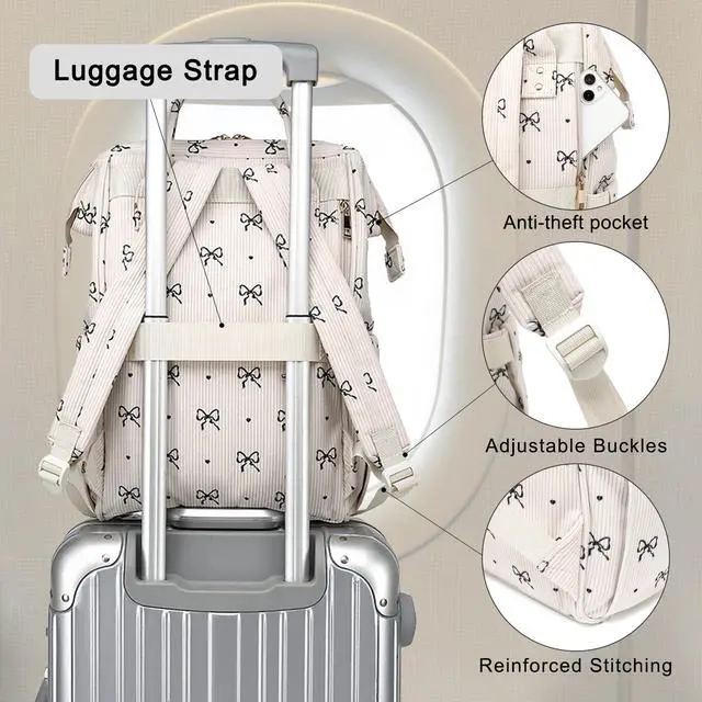 Alt view image 4 of 5 - Dezcrab Laptop Backpack for Women, Corduroy College School Backpack Bookbag 15.6 inch Business Computer Travel Backpack (Bow Tie)