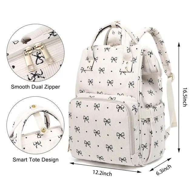 Alt view image 5 of 5 - Dezcrab Laptop Backpack for Women, Corduroy College School Backpack Bookbag 15.6 inch Business Computer Travel Backpack (Bow Tie)