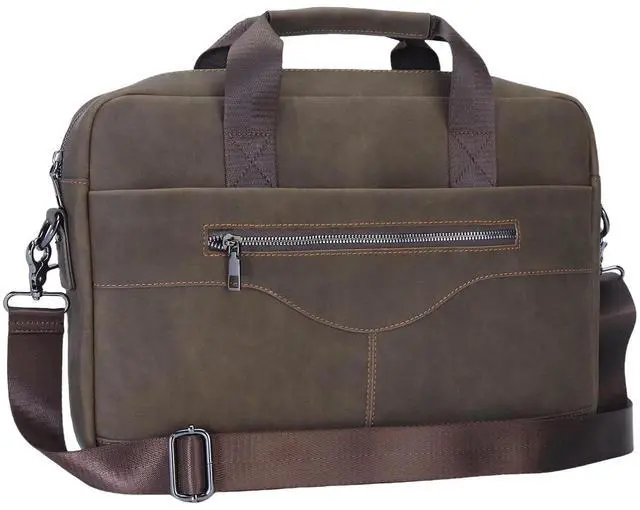 Main image of 14" Roomy/15.6" Compact Laptop Messenger Bag for Men, Vintage Faux Leather Briefcase - Crossbody Business Travel Satchel (B Coffee)