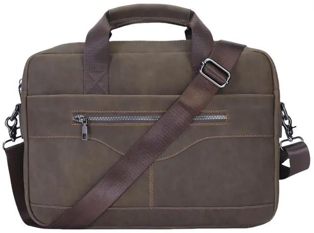 Alt view image 2 of 5 - 14" Roomy/15.6" Compact Laptop Messenger Bag for Men, Vintage Faux Leather Briefcase - Crossbody Business Travel Satchel (B Coffee)
