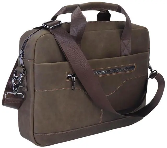 Alt view image 3 of 5 - 14" Roomy/15.6" Compact Laptop Messenger Bag for Men, Vintage Faux Leather Briefcase - Crossbody Business Travel Satchel (B Coffee)