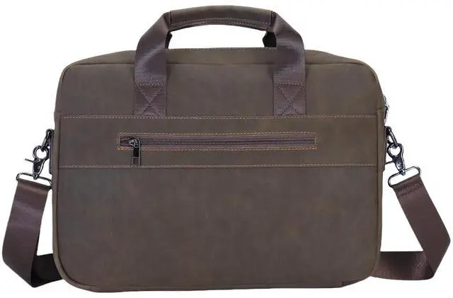 Alt view image 4 of 5 - 14" Roomy/15.6" Compact Laptop Messenger Bag for Men, Vintage Faux Leather Briefcase - Crossbody Business Travel Satchel (B Coffee)
