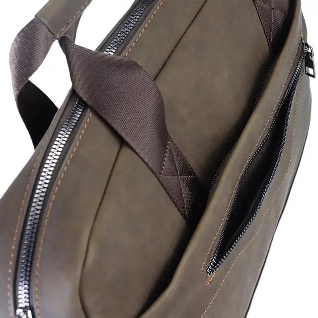 Alt view image 5 of 5 - 14" Roomy/15.6" Compact Laptop Messenger Bag for Men, Vintage Faux Leather Briefcase - Crossbody Business Travel Satchel (B Coffee)