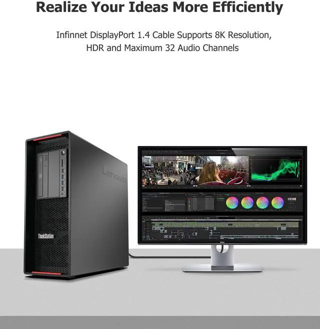 Alt view image 4 of 5 - infinnet DisplayPort Cable 1.4, 8K DisplayPort 1.4 1.4a Cable 2K 280Hz 240Hz 165Hz 4K 160Hz 144Hz 1080p 390Hz 360Hz HBR3 Cord HDR VESA Certified, 2m (6 feet)