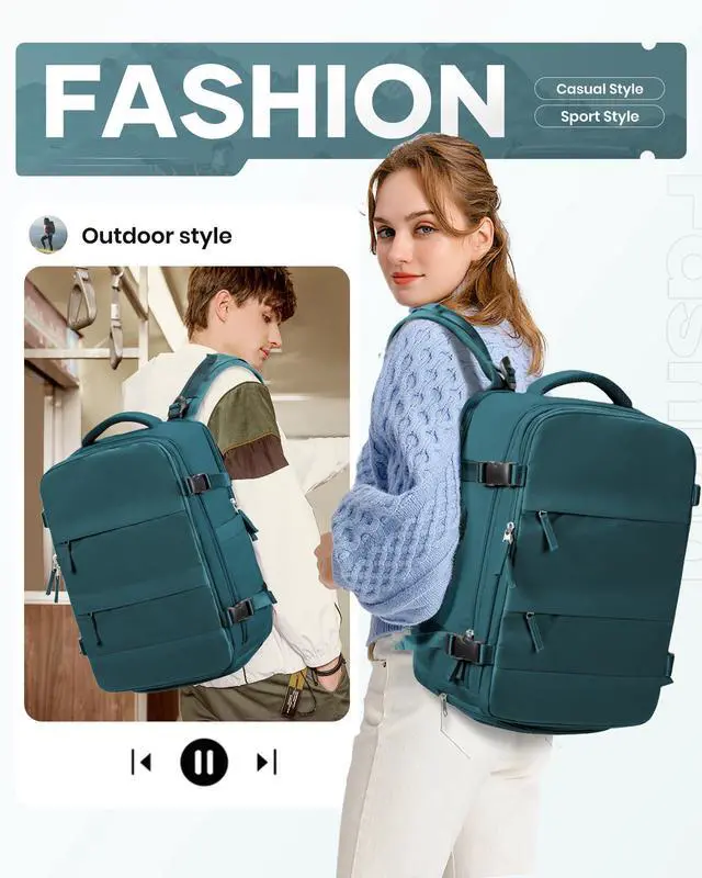 Alt view image 3 of 5 - VENATIN Vacuum Travel Backpack with Pump, Travel Backpack with Vacuum System,Flight Approved 18 x 14 x 8 inches Personal Item Bag for Women,15.6 inch Laptop Backpacks, Peacock Blue
