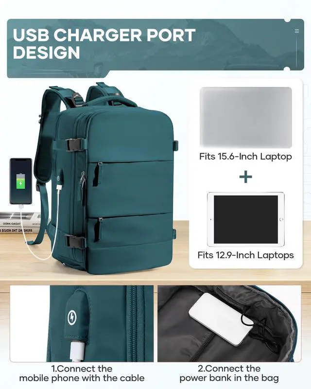 Alt view image 5 of 5 - VENATIN Vacuum Travel Backpack with Pump, Travel Backpack with Vacuum System,Flight Approved 18 x 14 x 8 inches Personal Item Bag for Women,15.6 inch Laptop Backpacks, Peacock Blue