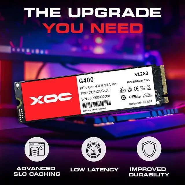 Alt view image 2 of 5 - XOC G400 512GB NVMe Gen4 SSD  Up to 5200MB/s, M.2 PCIe 4.0, High-Speed Storage for Gaming & Editing