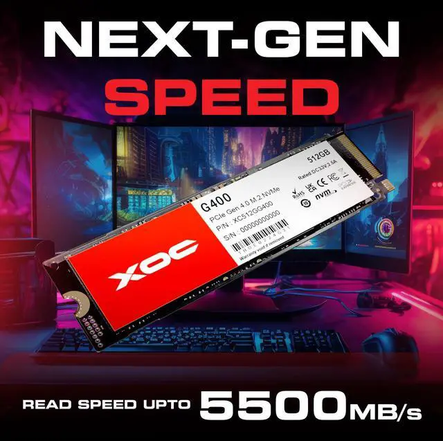 Alt view image 3 of 5 - XOC G400 512GB NVMe Gen4 SSD  Up to 5200MB/s, M.2 PCIe 4.0, High-Speed Storage for Gaming & Editing