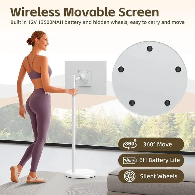 Alt view image 4 of 5 - QIXZOCV 24 Inch Portable TV, All-in-One Smart Screen, Touchscreen Rolling TV, Android OS, 8GB RAM+128GB Storage, FHD IPS Display, Built-in 13500MAH Battery, Wireless Screen Sharing, Adjustable Stand