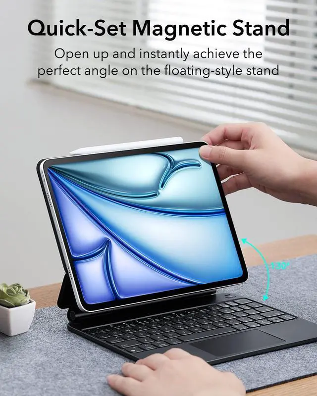 Alt view image 4 of 5 - ESR iPad Air 11 inch Case with Keyboard (M3/M2, 2025/2024), iPad Pro 11 (4th/3rd/2nd/1st Gen) & Air 5/4th Magic keyboard Case, Easy-Set Floating Cantilever Stand, Precision Multi-Touch Trackpad, Black