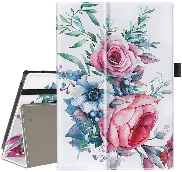 Main image of VORI Case for All-New Amazon Fire 7 Tablet (Only fit 12th Generation, 2022 Release), Slim Vegan Leather Folio Stand Smart Cover with Hand Strap and Auto Wake/Sleep for Kindle Fire 7 Tablet, Peony