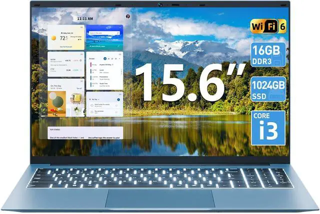 Main image of Naclud 15.6 Inch Laptop Computer, Windows 11 Laptops with 16GB RAM 1024GB SSD, Core i3-10100Y CPU(Up to 3.9GHz), Backlit Keyboard, 53.2WH Battery, WiFi 6, IPS FHD Display, 180° Viewing, HDMI, Type-C