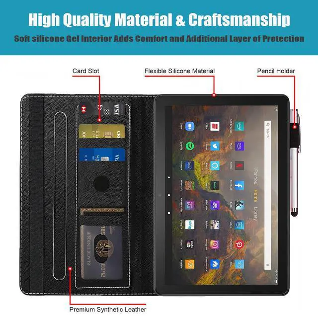 Alt view image 4 of 5 - TBXOSTN Case for Amazon Kindle Fire HD 10 & 10 Plus Tablet (13th/11th Generation, 2023/2021 Release) 10.1" - Premium PU Leather Stand Cover with Smart Auto Wake, Floral Quote Chaos Coordinator