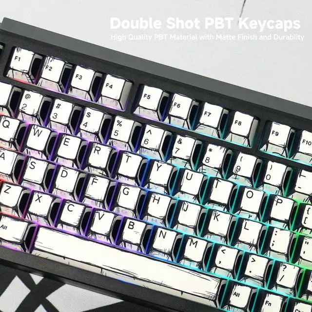 Alt view image 3 of 5 - Retro PBT Keycaps - White 137 Keycaps Set for Full Size Mechanical Keyboard (Typing,Gaming or Anime Themed),Shine Through Side Printed Backlit Key Caps (Cherry,Doubleshot,MX,100% 75% 65% 60%)