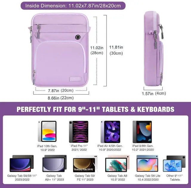 Alt view image 2 of 5 - MoKo 9-11 Inch Tablet Sleeve Bag, Fits 11 inch iPad Air M3, iPad A16 2025, Pro 11 M4, 10/9/8/7th, Tab S8/S9 11, Multifunctional Bag with Shoulder and Headphone Port, Purple