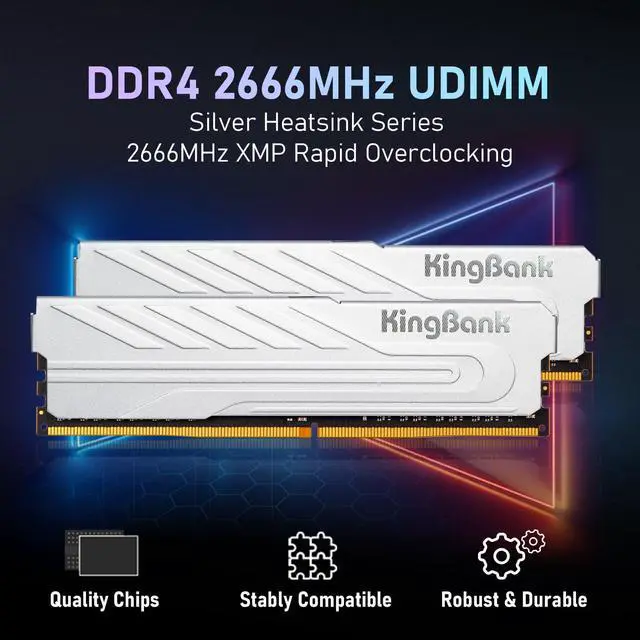 Alt view image 3 of 5 - KingBank Computer Desktop Memory Ram DDR4 16GB(2x8GB) 2666MHZ CL19 1.2V with Heatsink for PC Gaming/Office/PS,Silver