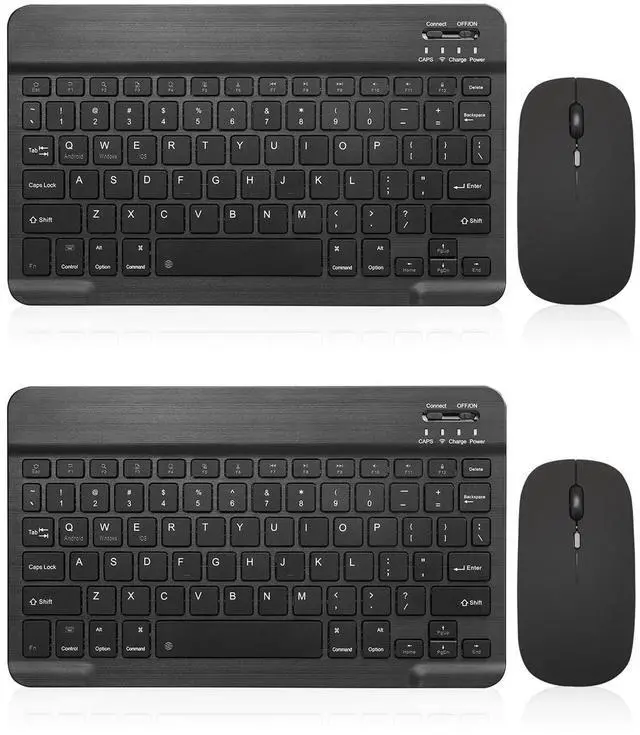 Main image of 2 Pack Bluetooth Keyboard and Mouse Combo Rechargeable Portable Wireless Keyboard Mouse Set for Apple iPad iPhone iOS 13 and Above Samsung Tablet Phone Smartphone Android Windows (10 inch Black)