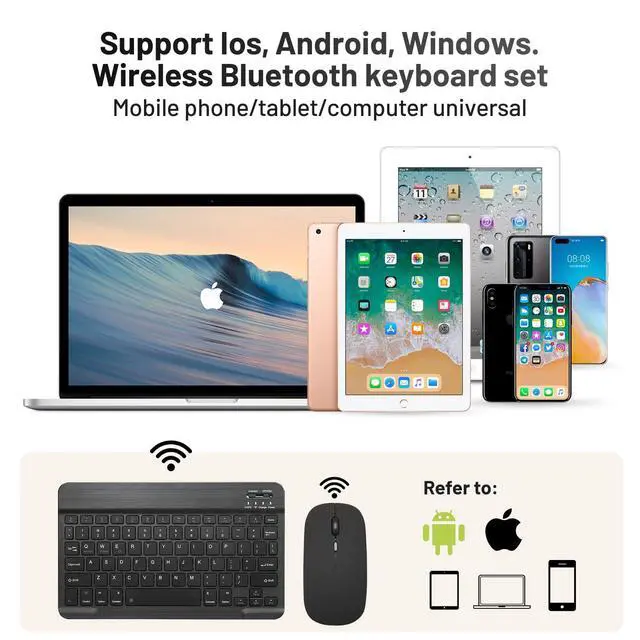 Alt view image 2 of 5 - 2 Pack Bluetooth Keyboard and Mouse Combo Rechargeable Portable Wireless Keyboard Mouse Set for Apple iPad iPhone iOS 13 and Above Samsung Tablet Phone Smartphone Android Windows (10 inch Black)