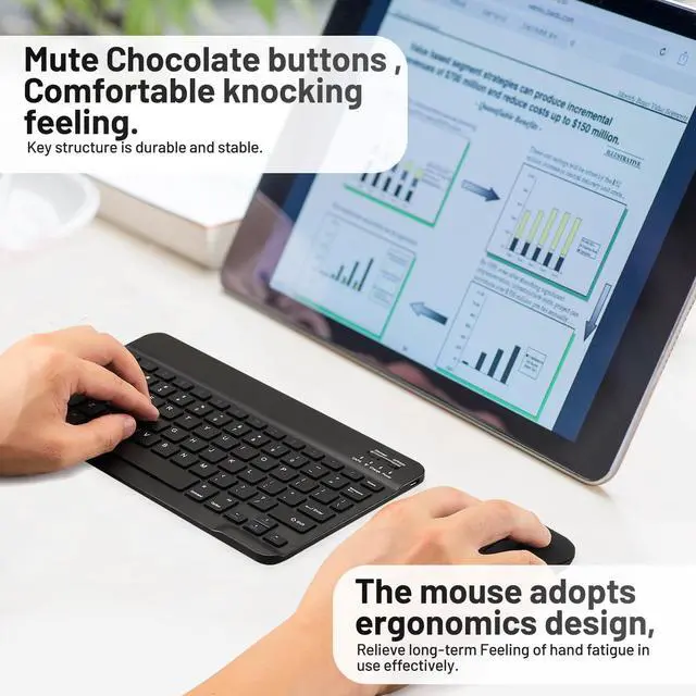 Alt view image 3 of 5 - 2 Pack Bluetooth Keyboard and Mouse Combo Rechargeable Portable Wireless Keyboard Mouse Set for Apple iPad iPhone iOS 13 and Above Samsung Tablet Phone Smartphone Android Windows (10 inch Black)