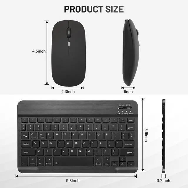 Alt view image 5 of 5 - 2 Pack Bluetooth Keyboard and Mouse Combo Rechargeable Portable Wireless Keyboard Mouse Set for Apple iPad iPhone iOS 13 and Above Samsung Tablet Phone Smartphone Android Windows (10 inch Black)