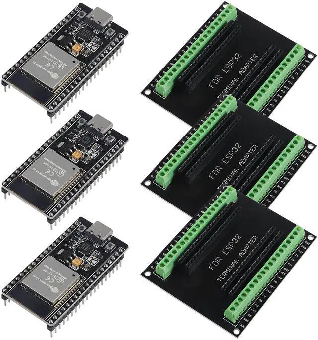 Main image of 3 Set ESP32 Development Board Type C 38Pin Narrow Version WiFi + Bluetooth Microcontroller ESP-32 ESP-32S Board ESP-WROOM-32 with ESP32 Breakout Board GPIO 1 into 2 Terminal Screw Board