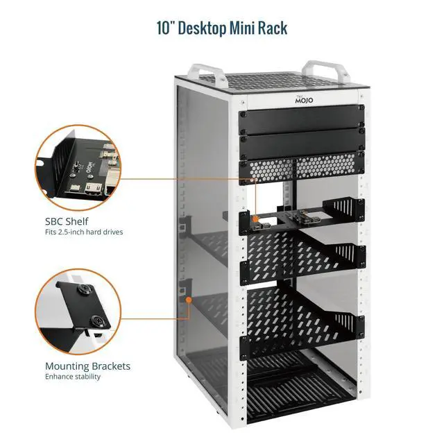 Alt view image 4 of 5 - Tecmojo 12U Network Rack, 10 inch Mini Server Rack with 2 Side Translucent Panels & 2 Top Handles, 10.23 inch Deep, for 10 inch IT Equipment & A/V Devices, White