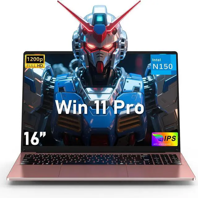 Main image of NIAKUN 16 Inch Laptop Computer, Gaming Laptop 2025, 16GB RAM 512GB SSD, N150 Processor(Up to 3.6GHz), FHD 1920 * 1200, 180° Open, Backlit, BT4 WIFI5, Win 11 Pro, 6000mAh/46.2Wh, Gold