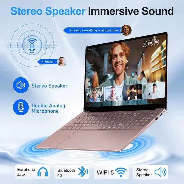 Alt view image 5 of 5 - NIAKUN 16 Inch Laptop Computer, Gaming Laptop 2025, 16GB RAM 512GB SSD, N150 Processor(Up to 3.6GHz), FHD 1920 * 1200, 180° Open, Backlit, BT4 WIFI5, Win 11 Pro, 6000mAh/46.2Wh, Gold