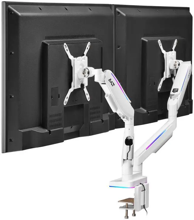 Main image of AVLT RGB Lights Dual 17-43 Gaming Monitor Arm Desk Mount, Fits Two Flat/Curved/Ultrawide Screen up to 44lbs(20kg), Height Swivel Tilt Adjustable Stand  White