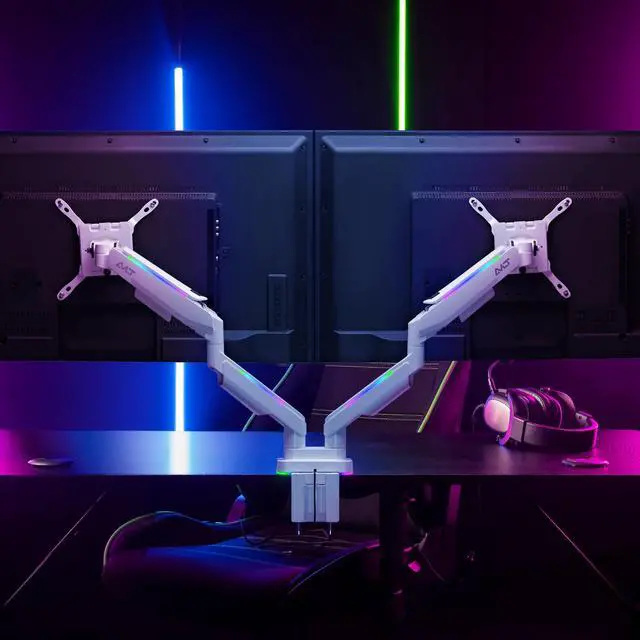 Alt view image 3 of 5 - AVLT RGB Lights Dual 17-43 Gaming Monitor Arm Desk Mount, Fits Two Flat/Curved/Ultrawide Screen up to 44lbs(20kg), Height Swivel Tilt Adjustable Stand  White
