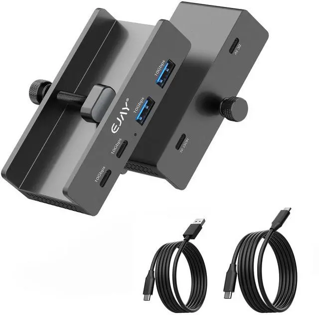 Main image of EJAY USB-C Hub 10Gbps, 4-Port Clamp USB 3.2 Hub Splitter with Extra Power Supply Port & Data Transfer, for iMac MacBook Laptop PC - Black
