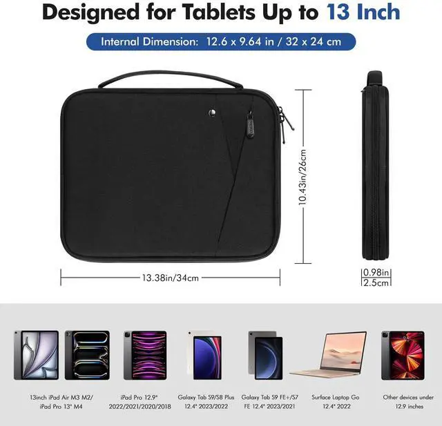 Alt view image 2 of 5 - MoKo 12.9 Inch Tablet Sleeve Carrying Case with Handle, Padded Protective Travel Bag for 13 Inch New iPad Pro M4 & Air M2 2024, iPad Pro 12.9 M2&M1, Galaxy Tab S9/S8 Plus 12.4" 2023/2022, Black