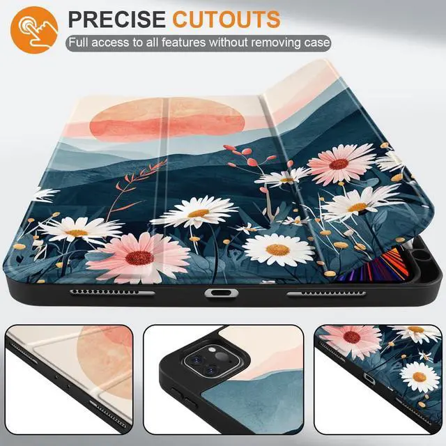 Alt view image 2 of 5 - DONGKE Case for 2022/2021/2020/2018 iPad Pro 11 inch Gen 4/3/2/1 - Slim Protective Case - Built in Pencil Holder Support Charging - Trifold Stand & Sleep/Wake Cover - Daisie