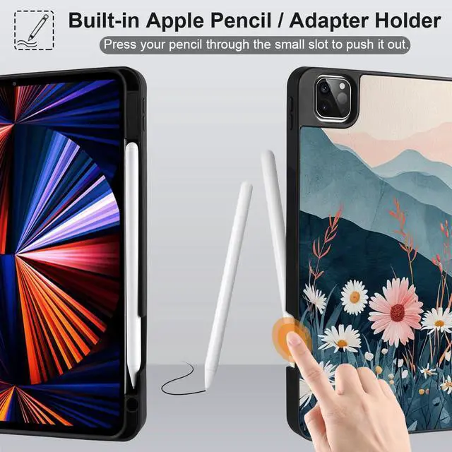 Alt view image 3 of 5 - DONGKE Case for 2022/2021/2020/2018 iPad Pro 11 inch Gen 4/3/2/1 - Slim Protective Case - Built in Pencil Holder Support Charging - Trifold Stand & Sleep/Wake Cover - Daisie