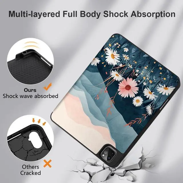 Alt view image 4 of 5 - DONGKE Case for 2022/2021/2020/2018 iPad Pro 11 inch Gen 4/3/2/1 - Slim Protective Case - Built in Pencil Holder Support Charging - Trifold Stand & Sleep/Wake Cover - Daisie