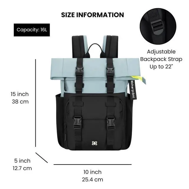 Alt view image 3 of 5 - Sherpani Sedona, Foldover Backpack Purse, Laptop Backpack, 16L Recycled Nylon Backpack, Fits 15'' Laptop, RFID Protection, Travel Gift for Women (St. Lucia)