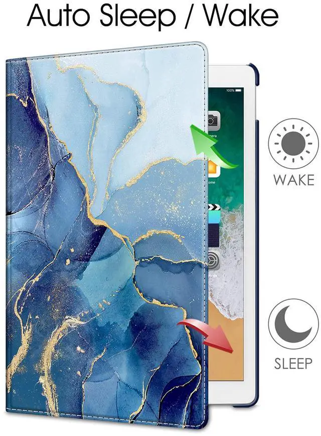 Alt view image 3 of 5 - Fintie Rotating Case - 2017/2015 iPad Pro 12.9 inch (Old Model) 1st & 2nd Gen Case, 360 Degree Swiveling Stand Protective Back Cover, Supports Auto Wake/Sleep, Ocean Marble