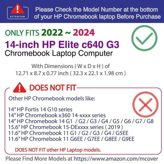 Alt view image 2 of 5 - mCover Case ONLY Compatible for 2022 2023 2024 14-inch HP Elite c640 G3 Chromebook Enterprise Laptop Computers (NOT Fitting Any Other HP Models) - Green