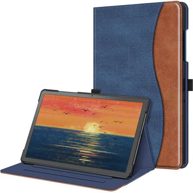 Main image of Fintie Case for Samsung Galaxy Tab A9 Plus/A9+ 5G 11 Inch 2023 Model (SM-X210/X216/X218), Multi-Angle Viewing Smart Stand Back Cover with Pocket Auto Wake/Sleep, Denim Blue/Brown