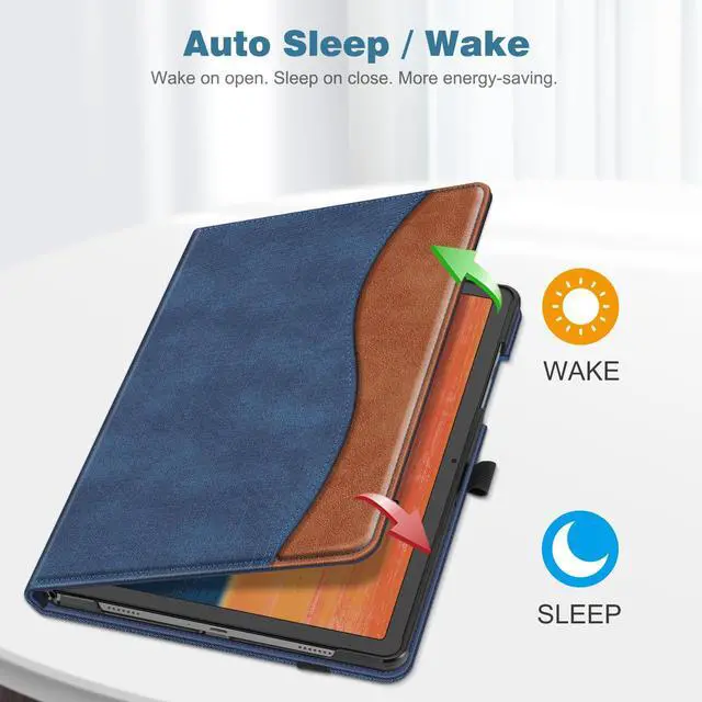 Alt view image 4 of 5 - Fintie Case for Samsung Galaxy Tab A9 Plus/A9+ 5G 11 Inch 2023 Model (SM-X210/X216/X218), Multi-Angle Viewing Smart Stand Back Cover with Pocket Auto Wake/Sleep, Denim Blue/Brown