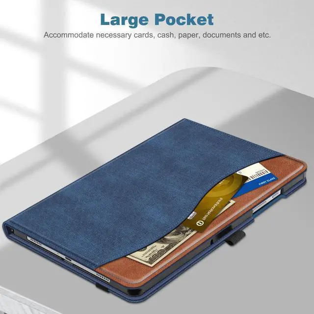 Alt view image 5 of 5 - Fintie Case for Samsung Galaxy Tab A9 Plus/A9+ 5G 11 Inch 2023 Model (SM-X210/X216/X218), Multi-Angle Viewing Smart Stand Back Cover with Pocket Auto Wake/Sleep, Denim Blue/Brown