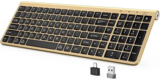 Main image of JOYACCESS Black Gold Wireless Keyboard with Low-Profile Keys - 2.4GHz Full-Sized,Windows & Mac OS, Quiet,Ergonomic Keyboard for Computer, Laptop, PC, Mac,Windows- Gold