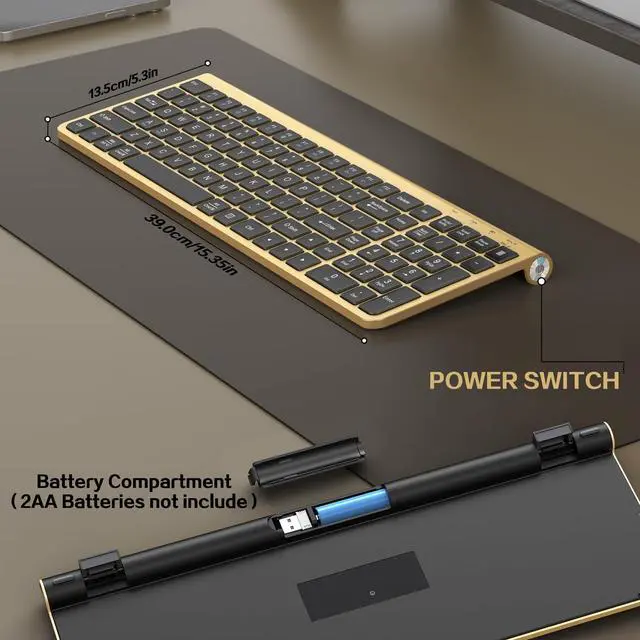 Alt view image 2 of 5 - JOYACCESS Black Gold Wireless Keyboard with Low-Profile Keys - 2.4GHz Full-Sized,Windows & Mac OS, Quiet,Ergonomic Keyboard for Computer, Laptop, PC, Mac,Windows- Gold