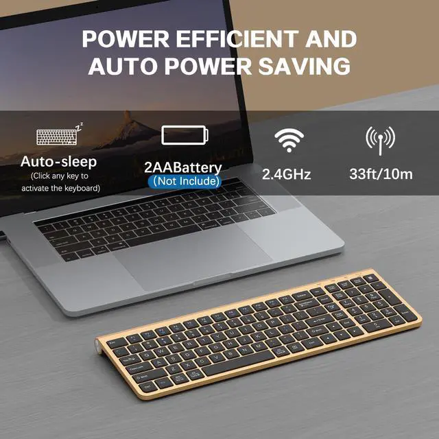 Alt view image 5 of 5 - JOYACCESS Black Gold Wireless Keyboard with Low-Profile Keys - 2.4GHz Full-Sized,Windows & Mac OS, Quiet,Ergonomic Keyboard for Computer, Laptop, PC, Mac,Windows- Gold