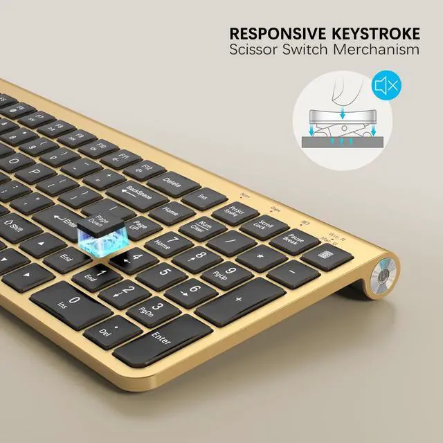 Alt view image 4 of 5 - JOYACCESS Black Gold Wireless Keyboard with Low-Profile Keys - 2.4GHz Full-Sized,Windows & Mac OS, Quiet,Ergonomic Keyboard for Computer, Laptop, PC, Mac,Windows- Gold